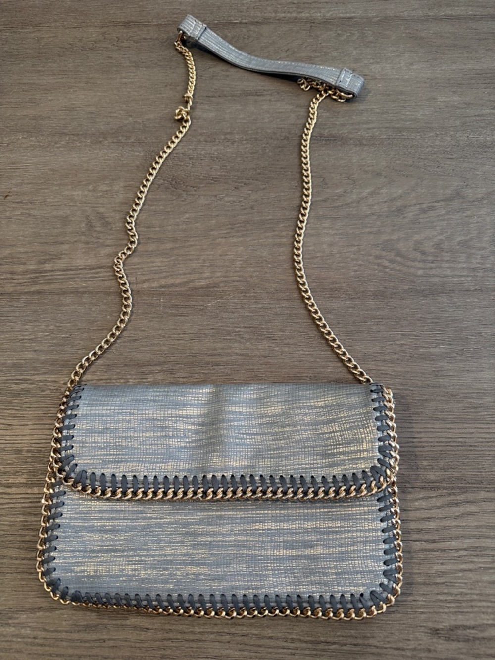 Sondra Roberts Metallic Silver Chain-Trim Crossbody Bag